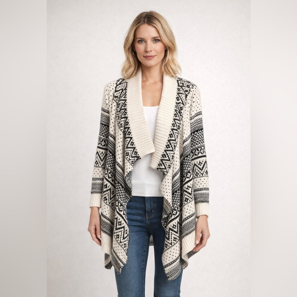 Cream and Black Waterfall Open Cardigan Size M